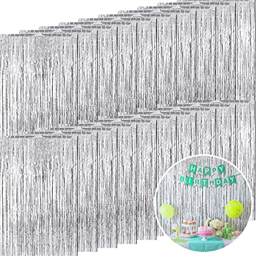 20 Pack Silver Foil Fringe Curtains 8ft Metallic Tinsel Backdrop for Parties