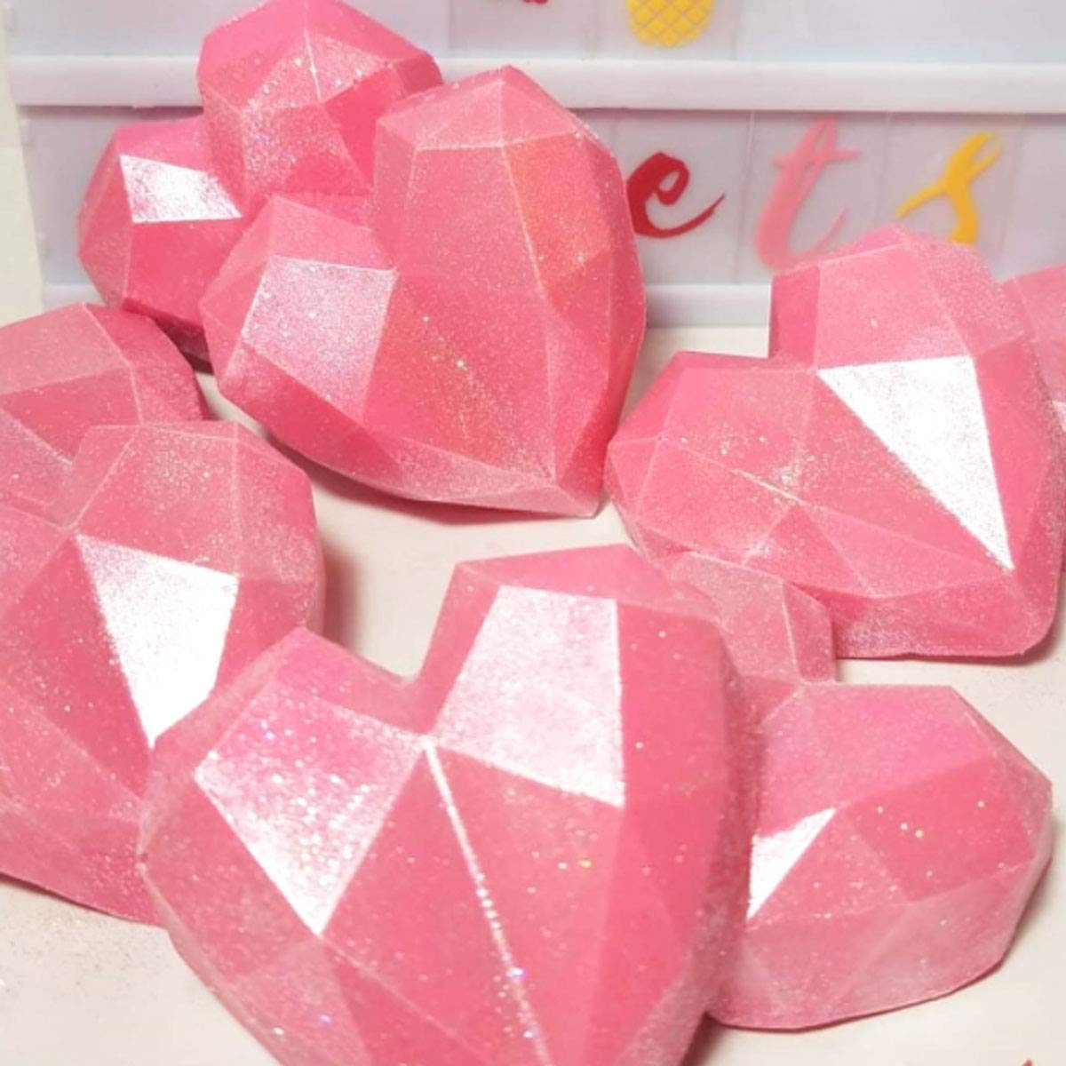 8 Grid Diamond Heart Silicone Cake Chocolate Mold Silicone Baking Pan Mold for DIY Cake Mousse Dessert 3D Diamond Love Heart Shaped Mould for Candy Fondant Ice Cream Soap Cupcake Cheesecake Jelly