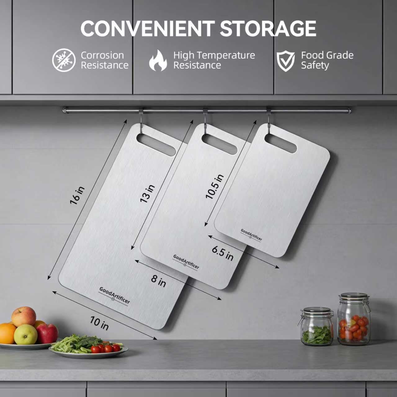 Titanium Cutting Boards Set of 3 | 100% Pure Titanium, Double-Sided, Non-Toxic & Dishwasher Safe