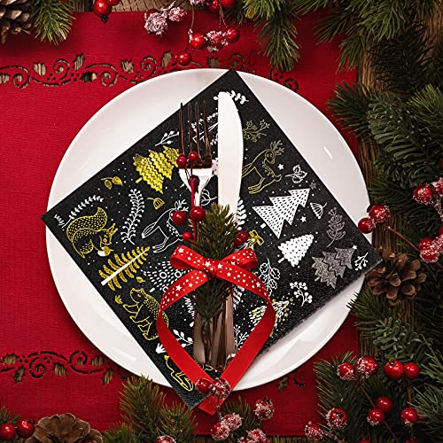 Christmas Paper Napkins 80 Pack 6.5 x 6.5 inch Disposable Holiday Party Tableware
