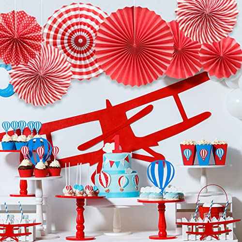 LRCXL 12PCS Party Hanging Paper Fans Set, Fiesta Round Pattern Paper Garlands Decoration Party Supplies for New Year Baby Shower Birthday Wedding Graduation Events Accessories(Red)