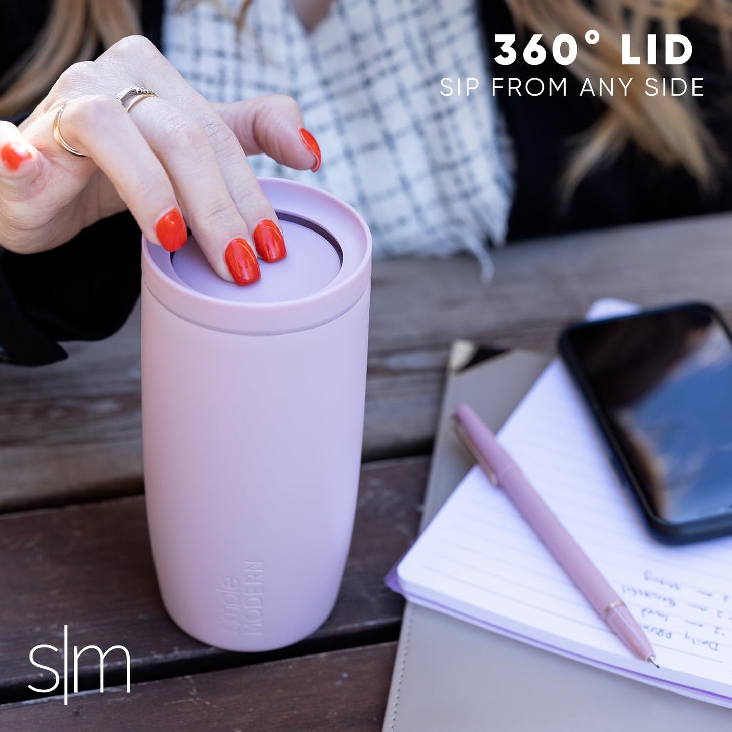 Simple Modern Travel Coffee Mug Tumbler with 360° Lid | Ceramic-Lined Insulated Stainless Steel Cold Brew Iced Coffee Cup | Gifts for Women Men Her Him | Voyager Signature | 12oz | Cream Terrazzo