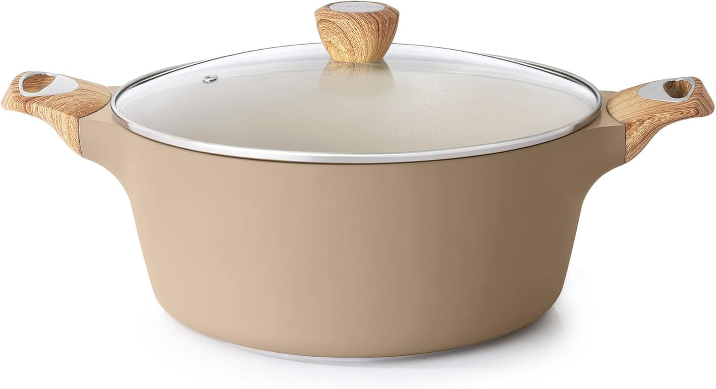 SENSARTE Nonstick Ceramic Stock Pot - Healthy 2.6/4.5/6.6/8.5 QT Soup & Casserole Pot | Induction Compatible, Taupe