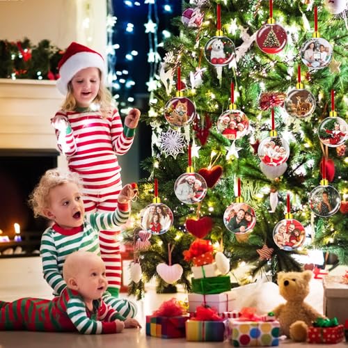 DIY 20 PCS Clear Plastic Photo Frame Ornaments for Christmas Tree & Gifts 3.15in