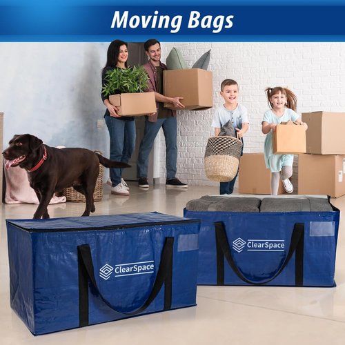 ClearSpace Heavy Duty Moving Bags - Large Storage Bags with Backpack Straps & Zippers | 8 Pack for Moving & Travel