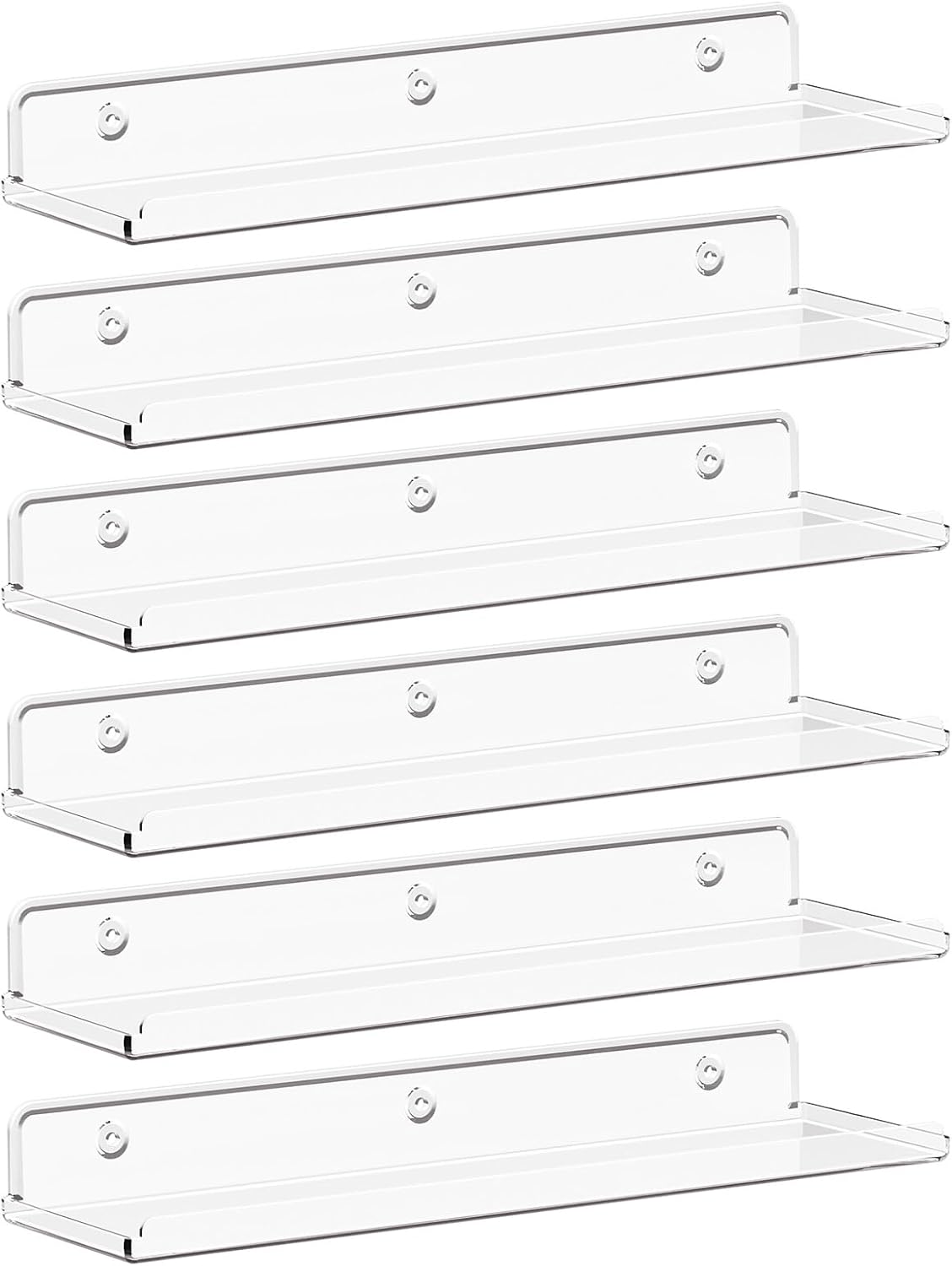 Lifewit Floating Shelves - 15" Acrylic Wall Organizer for Perfume, Makeup & Decor | Clear 6-Pack