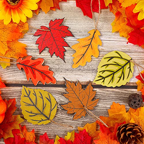 Jetec 24 Pcs Thanksgiving Maple Ornaments for Tree Fall Thanksgiving Wooden Maple Leaf Ornaments Wood Hanging Autumn Tree Cutouts Decorations for Craft Fall Harvest Party Festivals Supplies(Classic)