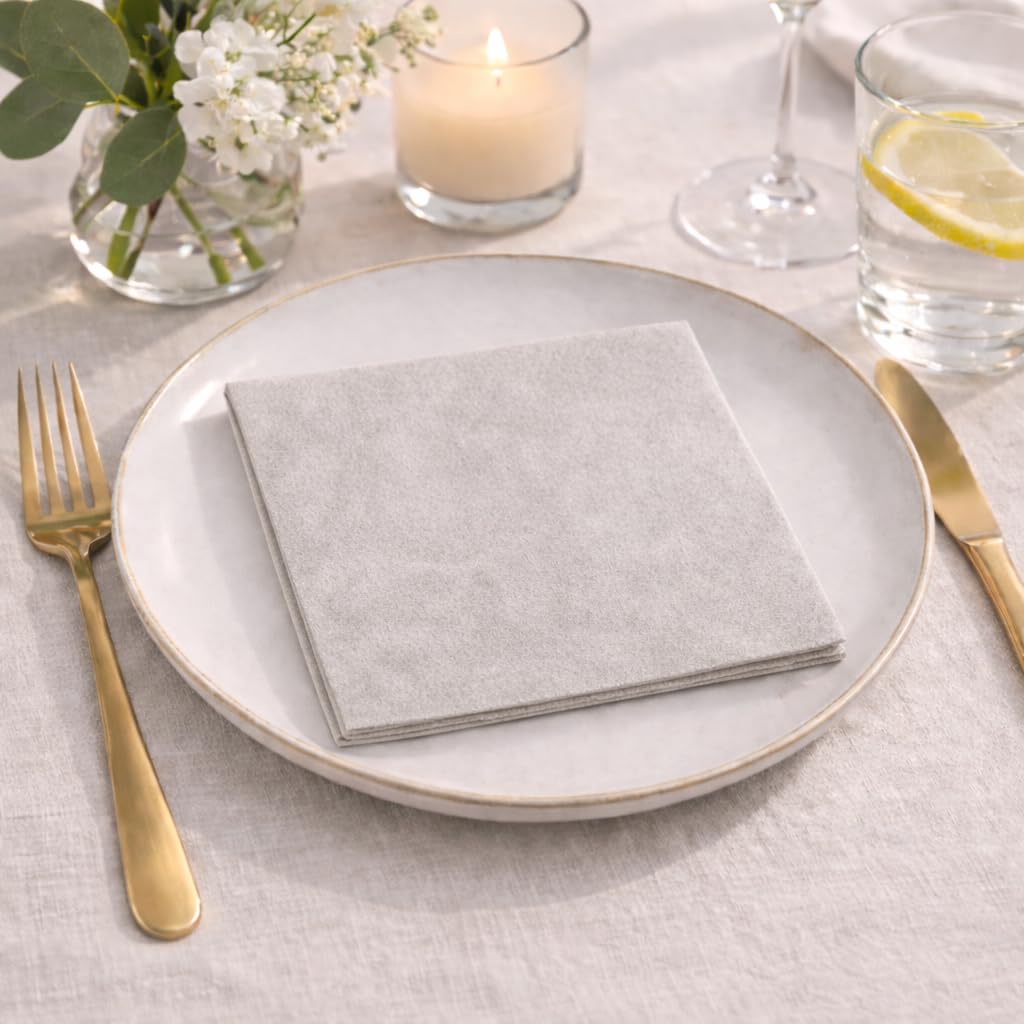 Made in Italy Luxury Airlaid Linen-Feel Disposable Napkins – Soft, Absorbent, Cloth-Like Dinner Napkins in an Elegant Pearl Suede-Like Design for Parties, Weddings & Upscale Events