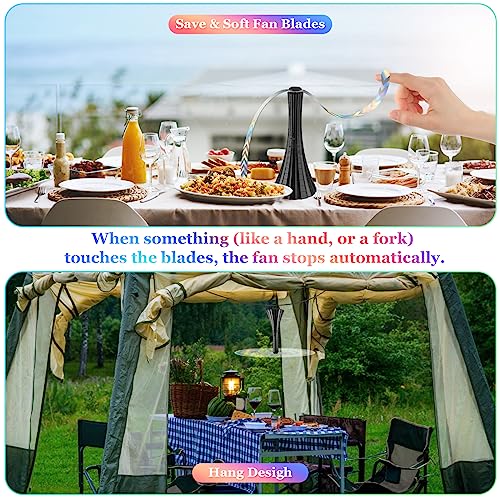 Adawook 6-Pack Rechargeable USB Fly Fans for Outdoor Tables - Black, Collapsible, Bug Repellent