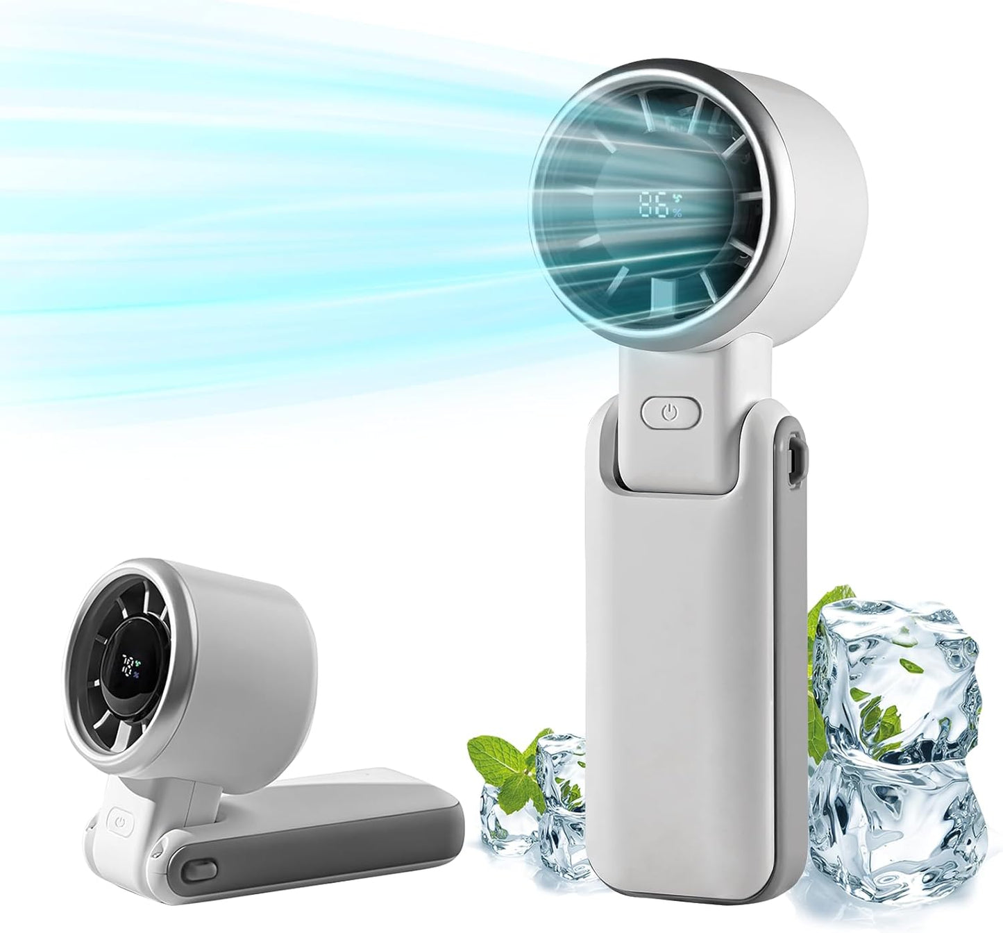 Skiennix Portable Handheld Turbo Fan - 180° Folding Design, 5 Adjustable Speeds, USB Rechargeable | Ideal for Travel & Summer Gifts (White)