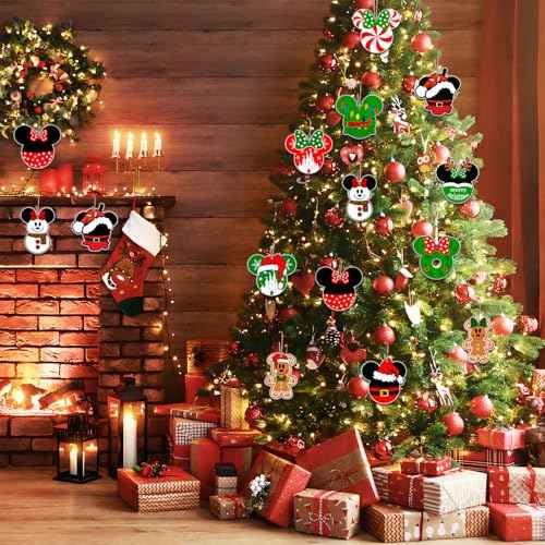 Christmas Decorations Tree Hanging Double Sided Plastic Christmas Tree Decorations 24pcs Winter Themed Merry Christmas Party Ornaments Hanging Sign Photo Prop for Holiday Xmas Decor