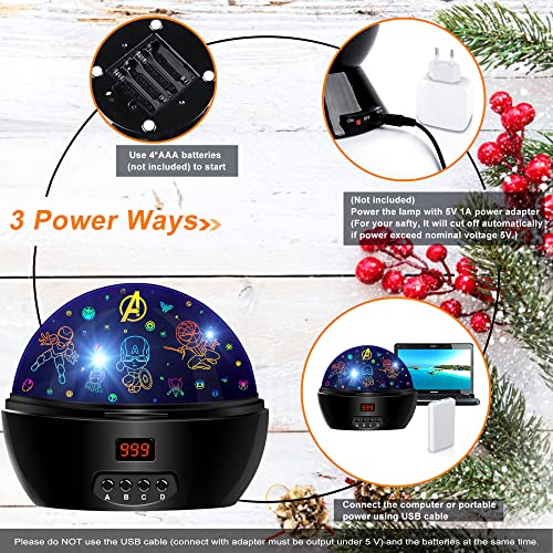 MOKOQI Kid Superhero Night Light Projector with Black Frame, Star & superhero film options