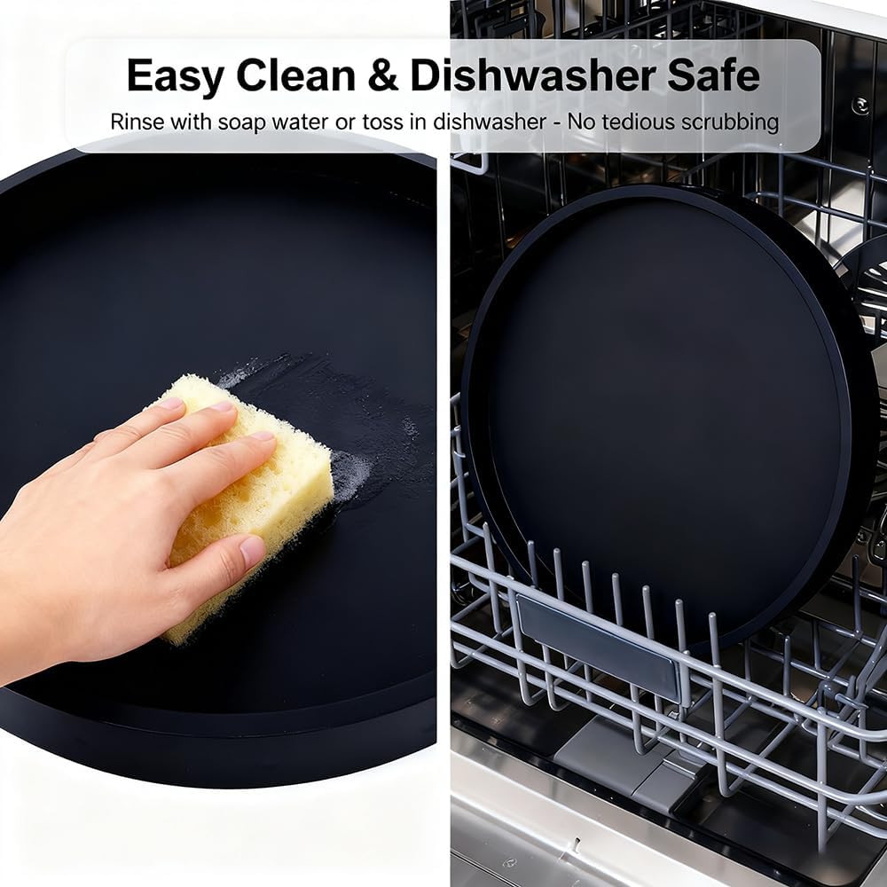 Skiennix Silicone Bathroom Tray - 9-Inch Round Vanity Tray for Candles, Perfumes, Soap Dispensers | Black