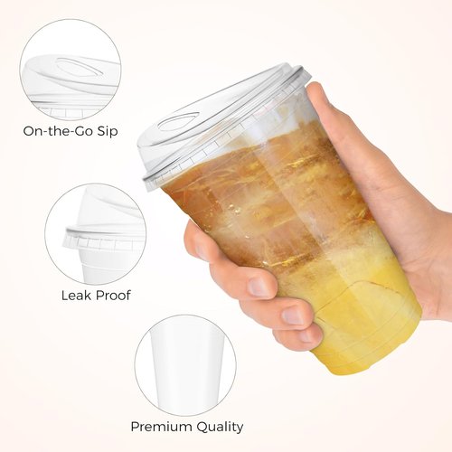 GGOLDMER 20 oz Clear Plastic Cups - 25 Sets with Strawless Sip Lids for Iced Coffee & Smoothies