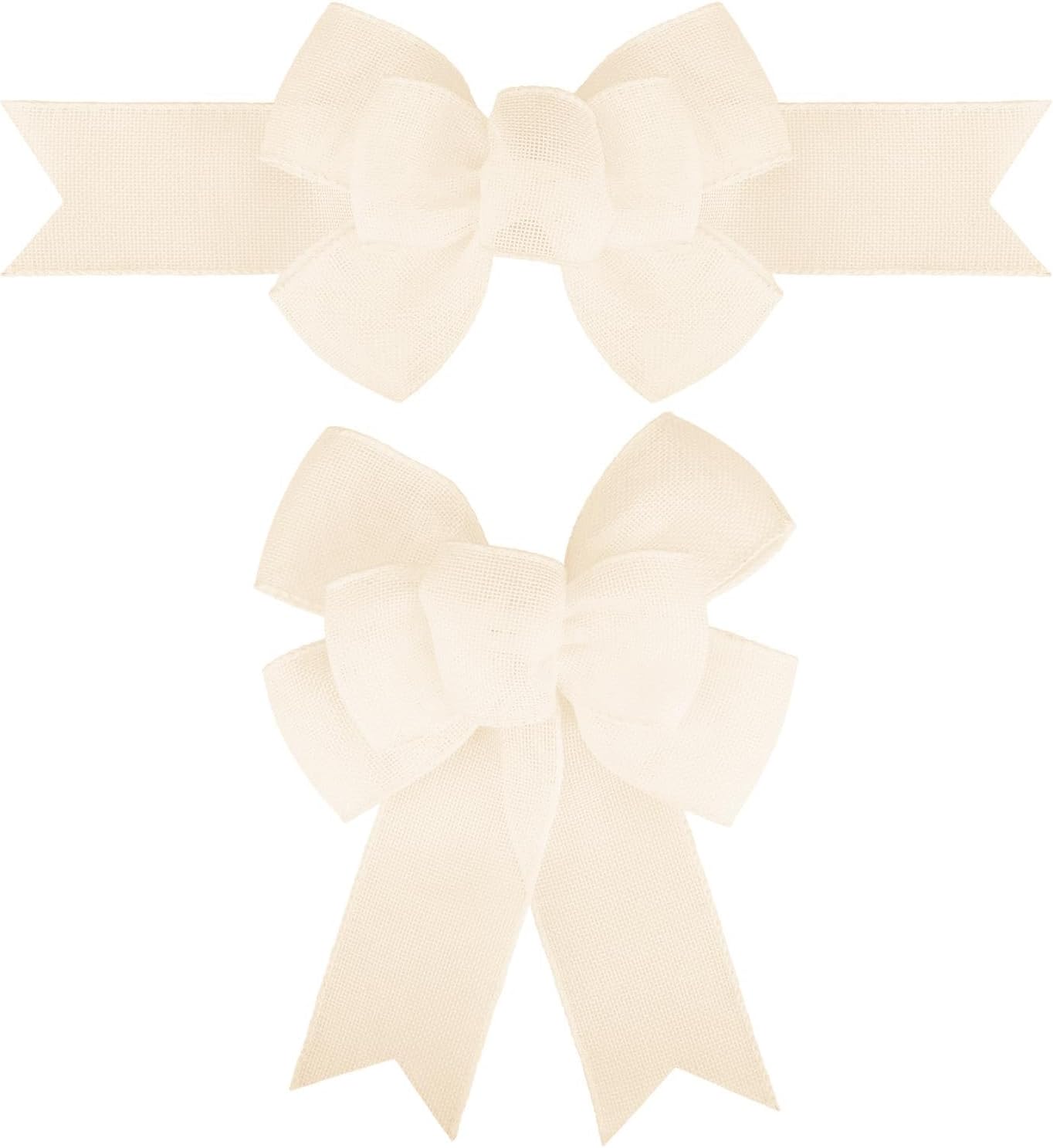 Meseey Natural Cream Burlap Wired Ribbon - Handmade Premade Bows for Wreaths & Gift Wrapping | 2 Pcs