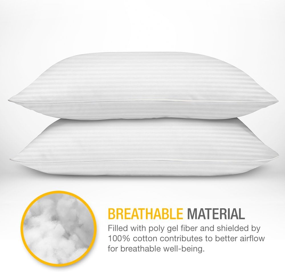 Premium Gel Pillow - Luxury Plush Soft Bed Pillows for Home & Hotel | Standard Size White, Pack of 2