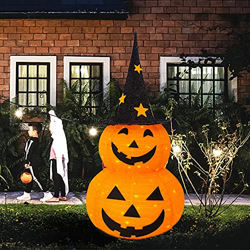 NEROSUN 3 FT Collapsible Lighted Pumpkin Man Halloween Decor with Star Hat, Indoor & Outdoor Garden Yard
