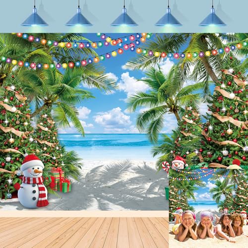 July Christmas Backdrop 7x5FT Tropical Beach Holiday Photo Background