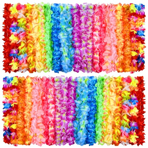 200 Count Hawaiian Lei Bulk - Tropical Silk Flower Necklaces for Parties & Events, Aloha Summer Decorations