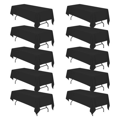 BRILLMAX 10 Pack Black Tablecloths 60 x 126 Inch for 8ft Rectangle Tables - 150 GSM Polyester Fabric, 15" Standard Drop, Water, Stain & Wrinkle Resistant Cloth Cover for Wedding Dining Buffet