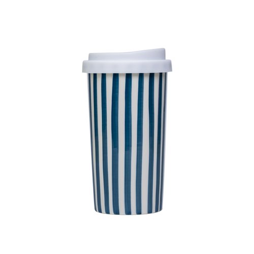 GIROFLIER Ceramic Travel Mug with Lid (12 oz) – Cute Aesthetic Coffee Cup for Women & Men, Microwave & Dishwasher Safe, Spill-Resistant To Go Tumbler, Fits Car Cup Holder (Blue)