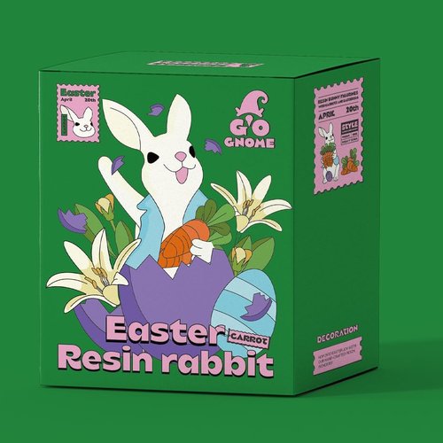 GoGnome Easter Bunny Figurines - Hand-Painted Resin Rabbits with Carrots & Egg | Set of 2 (White)