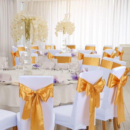 Babenest Satin Chair Sashes - 50 Pcs Upgraded Chair Ribbons & Bows for Weddings & Events | Gold
