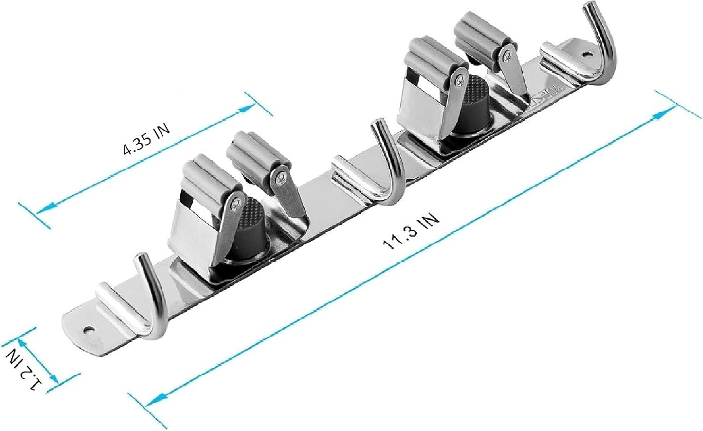 Stainless Steel Broom and Mop Holder | Wall Mounted Storage Rack with 2 Racks & 3 Hooks