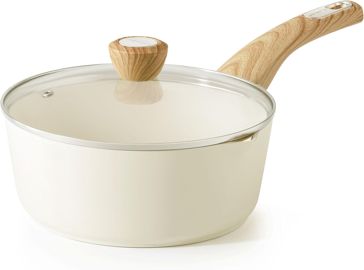 SENSARTE Ceramic Nonstick Sauce Pan - 3 Quart Cooking Pot with Lid & Double Spout | Induction Safe, Non-Toxic
