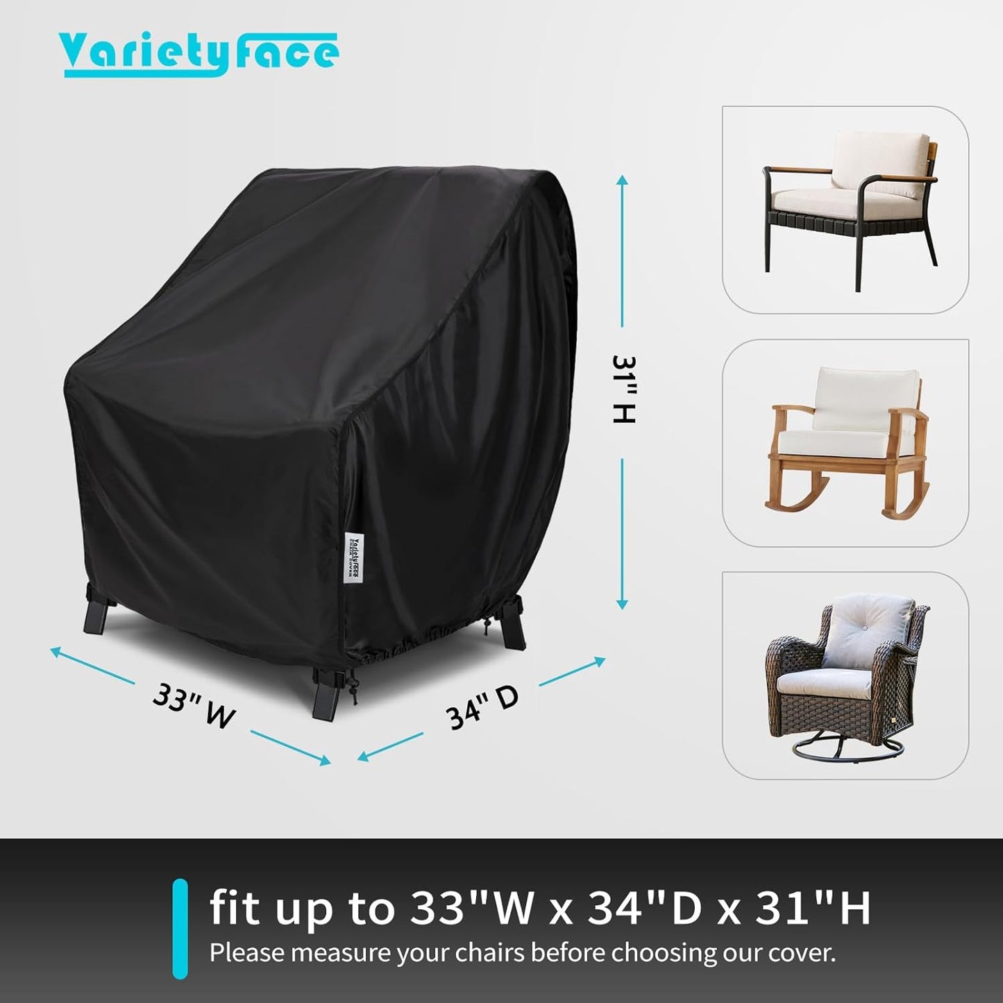 Skiennix Outdoor Chair Covers - Waterproof & UV Resistant - Heavy Duty Oxford Fabric, Black, 33x34x31 Inches