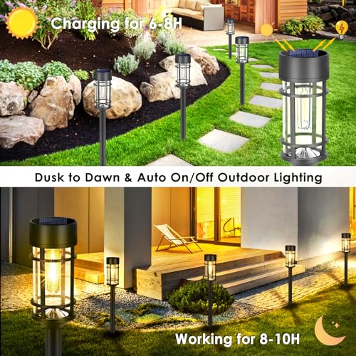 Black Solar Pathway Lights 8 Pack Outdoor Waterproof Garden Lighting with Warm White 3000K