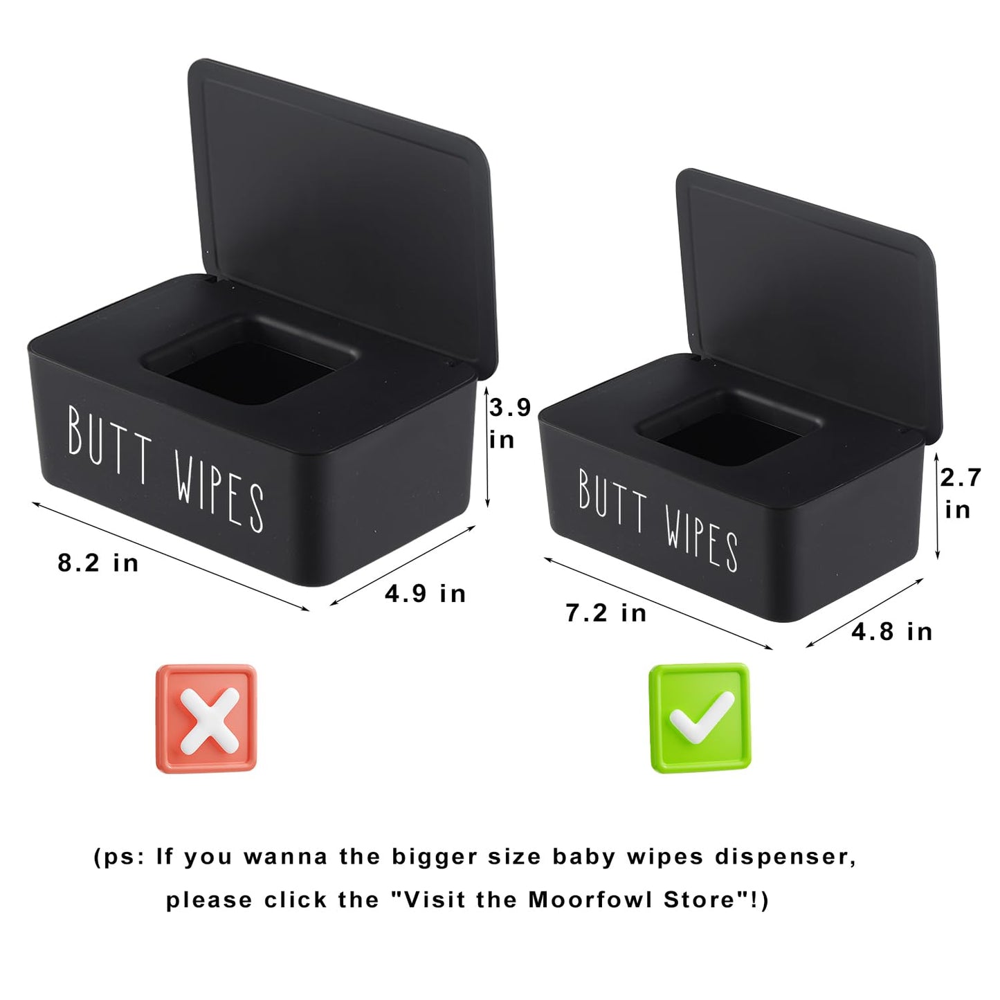 Moorfowl Butt Wipes Dispenser - Flushable Baby Wipes Holder | Compact 7.28" L x 4.80" W x 2.75" H, Black