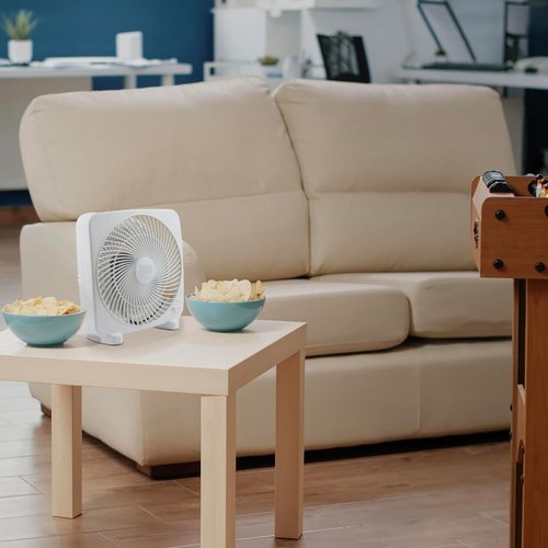 EZ-CHILL 9" Electric Portable Box Fan - 2-Speed Quiet Operation for Home, Bedroom & Office