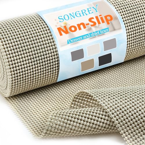Songrey Non-Slip Shelf & Drawer Liner Beige 12" x 20ft - Durable & Reusable