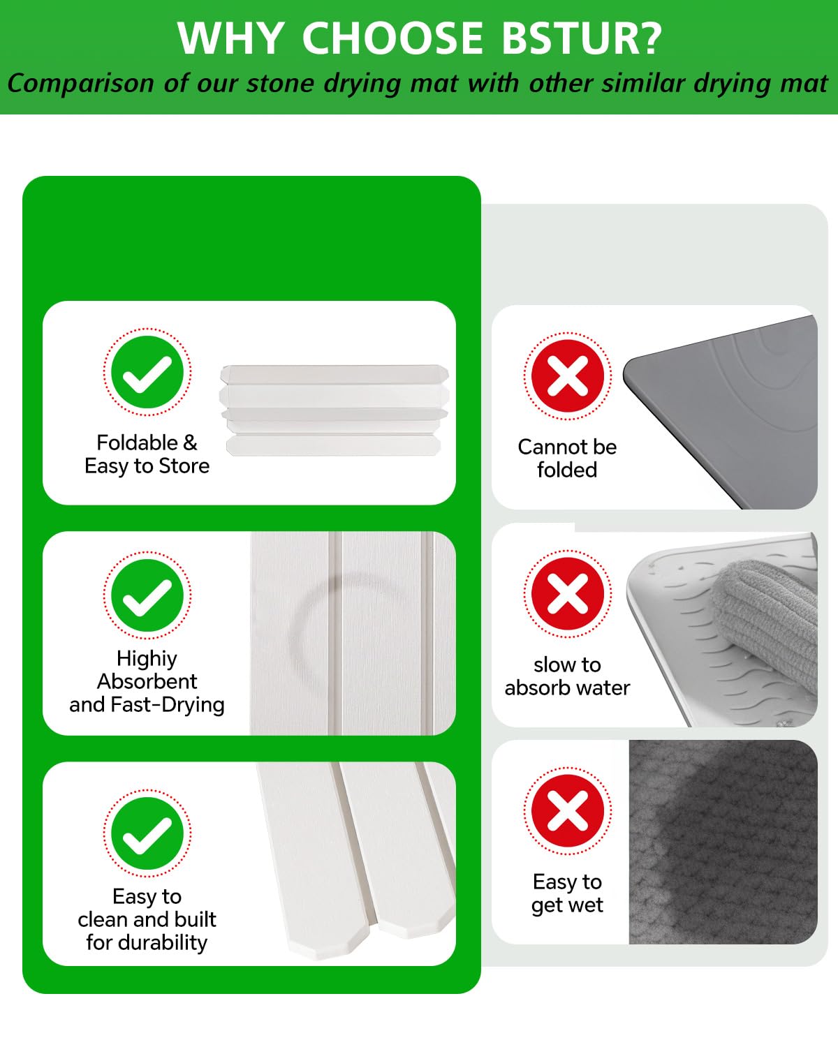 White Stone Drying Mat for Kitchen Counter, Diatomaceous Dish Drying Mat 16x24 Inch, Fast-Absorbing Quick-Dry Non-Slip Sink Tray