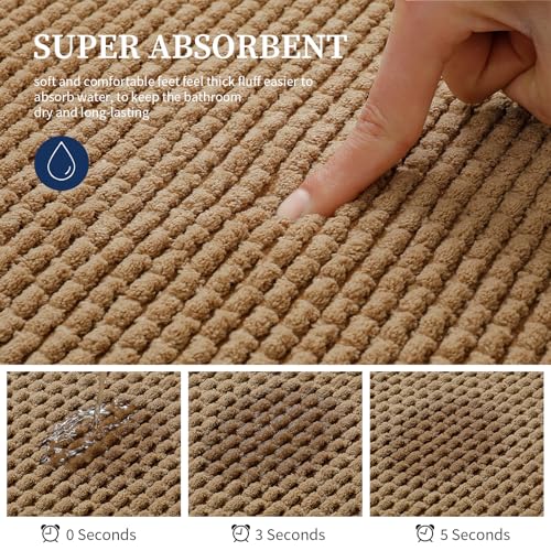 Brown 3-Piece Bathroom Rug Set - Extra Soft Absorbent Chenille Bath Mats & U-Shaped Toilet Rug - Non-Slip, Machine Washable