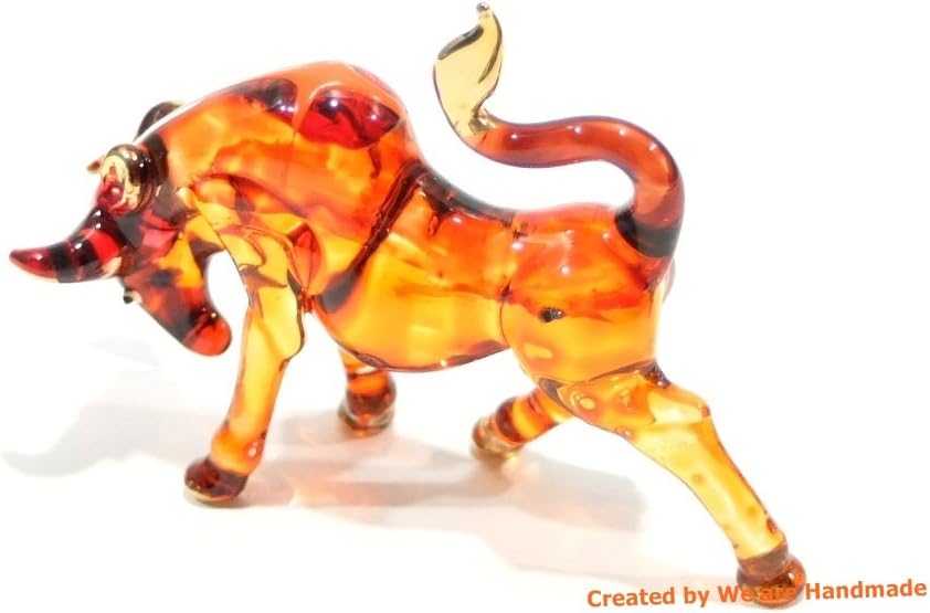 Miniature Handmade Blown Glass Brown Bull Figurine - Unique Collectible Garden Decor