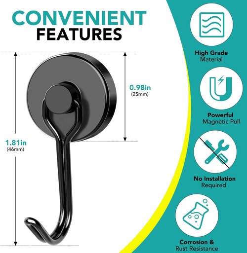 DIYMAG Magnetic Hooks - 80LBS Heavy Duty Strong Magnetics for Home & Office | 8-Pack