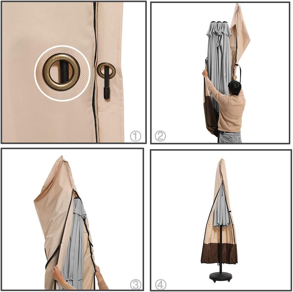 SUPERJARE Patio Umbrella Cover - Waterproof 600D Protection for 7-11 Ft & 15 Ft Double-Sided Umbrellas | Beige & Brown