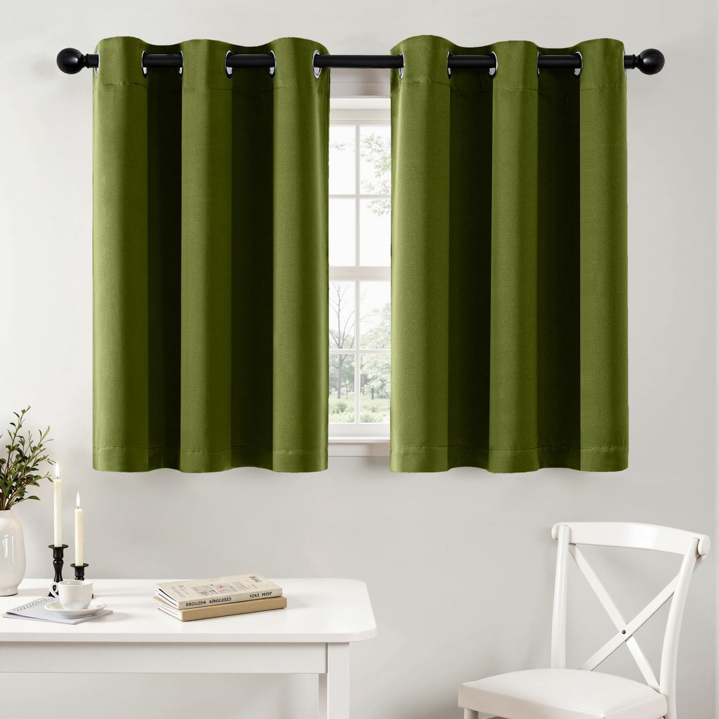 MIULEE Short Curtains - Light Olive Green Blackout Thermal Insulated Drapes | 2 Panels, 40"x36" for Kitchen & Bedroom