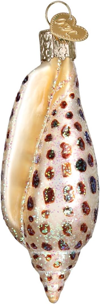 Beach Shells Glass Blown Ornaments for Christmas Tree - Junonia Shell, Tan/Brown/White/Gold