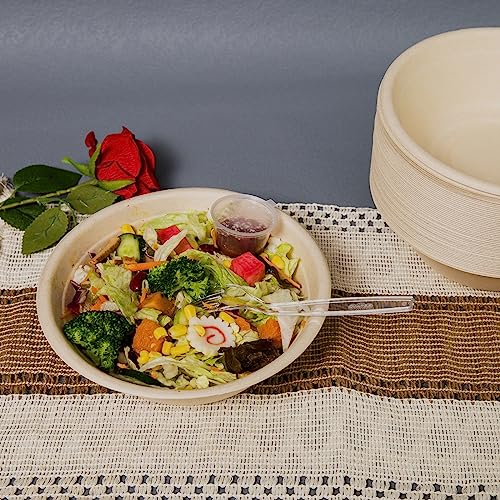 emlifepak 32oz Disposable Salad Bowls 150 Pack Heavy-Duty Eco-Friendly Compostable