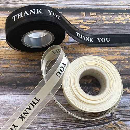 2 Rolls Satin Organza Ribbons for Thanksgiving Father's Valentine's Day Gift Wrapping,1 Inch by 25 Yard Thank You Printing,Wedding Favor Cake Decoration Handmade Crafts (Black+Champagne)