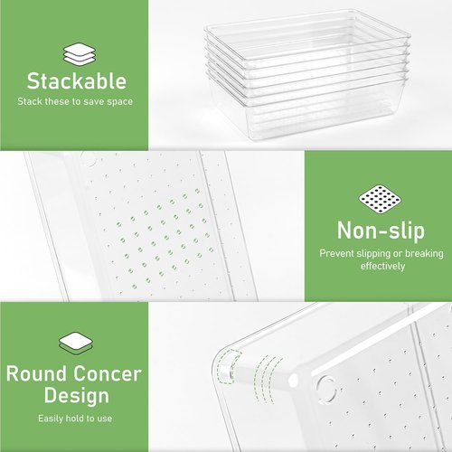 DUHARS 8 PCS Clear Plastic Drawer Organizer Tray, Acrylic Vanity Bathroom Drawer Organizers Trays, Small Desk Drawer Organizer Bins for Cosmetic, Makeup, Kitchen, Office, Drawer Divider Organization