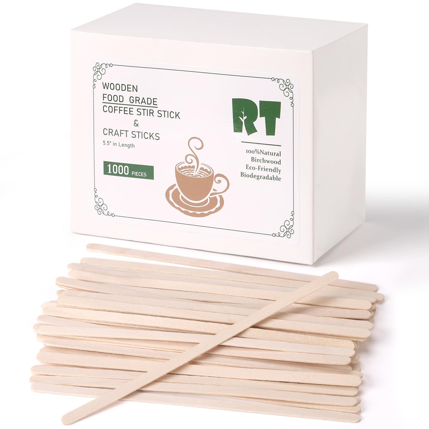 RT－Wooden coffee stirrer natural birch can be used for tea hot drinks and cold drinks the stirrer sticks 5.5"inch 1000 sticks packaging
