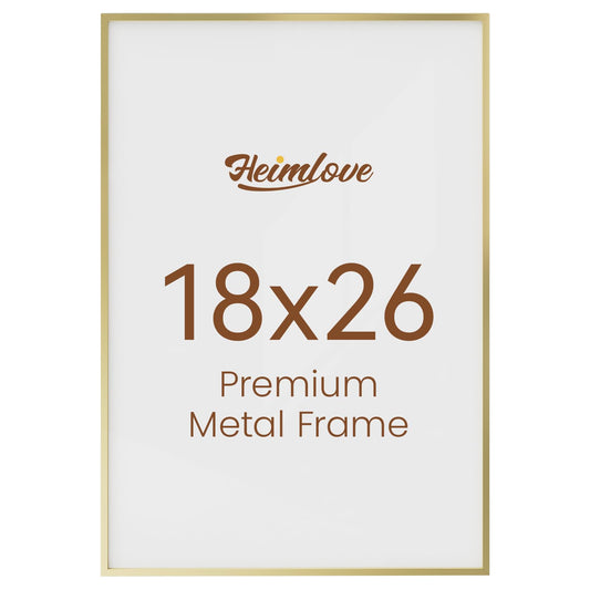 Heimlove 18x26 Aluminum Picture Frame, Metal Picture Frame Wall Mounting Horizontally or Vertically, Photo frame with Tempered Glass - Poster Frame Simple and Elegant Decor for Wall - 1 Pack - Gold