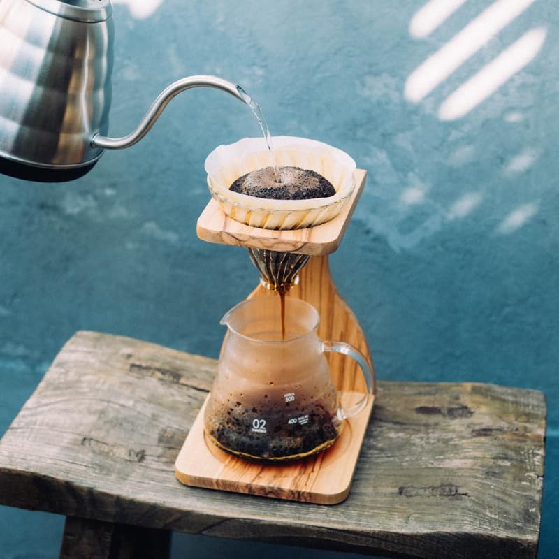 Hario V60 Olive Wood Pour Over Stand Set - 5 Piece Coffee Brewing Kit