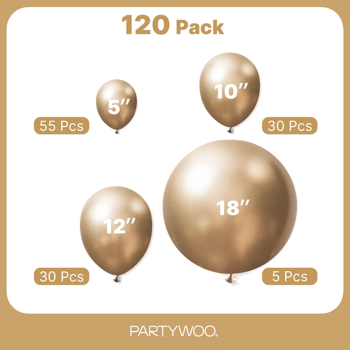 PartyWoo Metallic Gold Balloons 120pcs Different Sizes of 18 12 10 5 Inch Chrome Gold Balloon Arch Kit Garland for Birthday Graduation Baby Shower Wedding Bachelorette Party Decorations Gold-G127