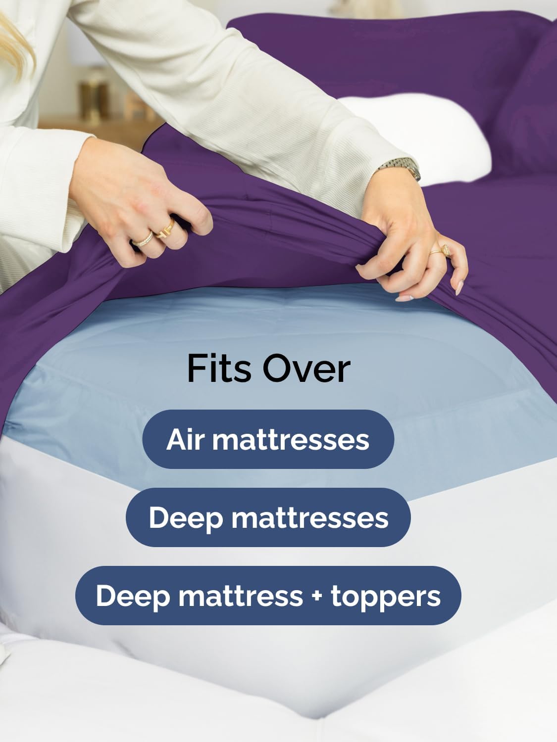 Skiennix Extra Deep Queen Sheet Set | 6-Piece Breathable Cooling Bedding - Soft, Wrinkle-Free, Purple