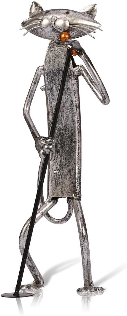 Funny Cat Music Sculpture - Handcrafted Iron Statue | Unique Home Decor